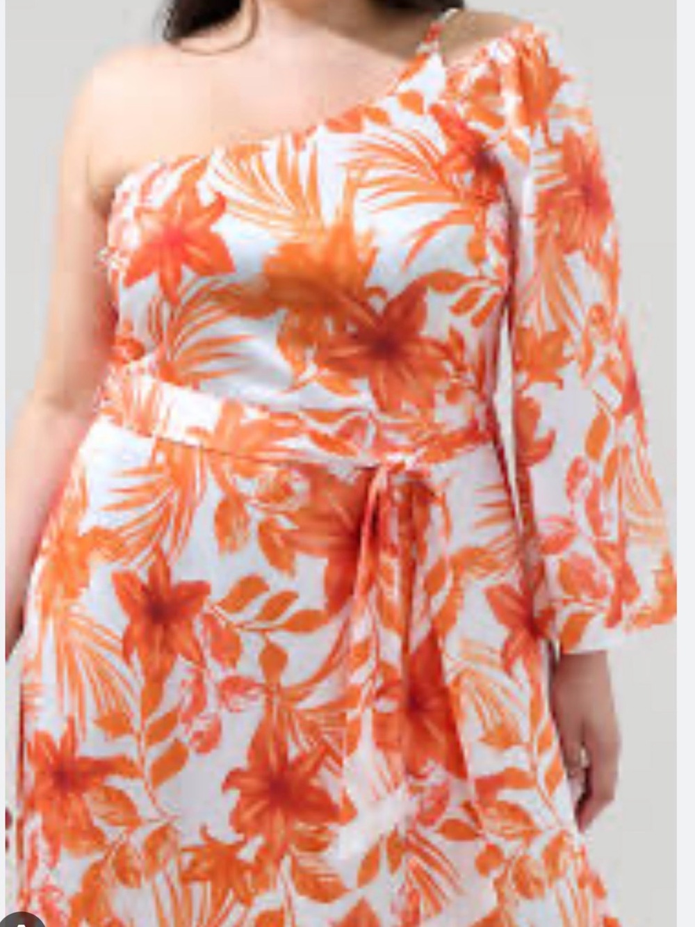 Sugarlips White One-Shoulder Dress with Orange Floral Print